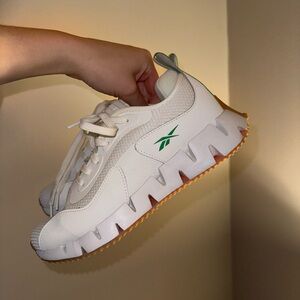 Reebok Cream and Green Chunky Sole Sneakers